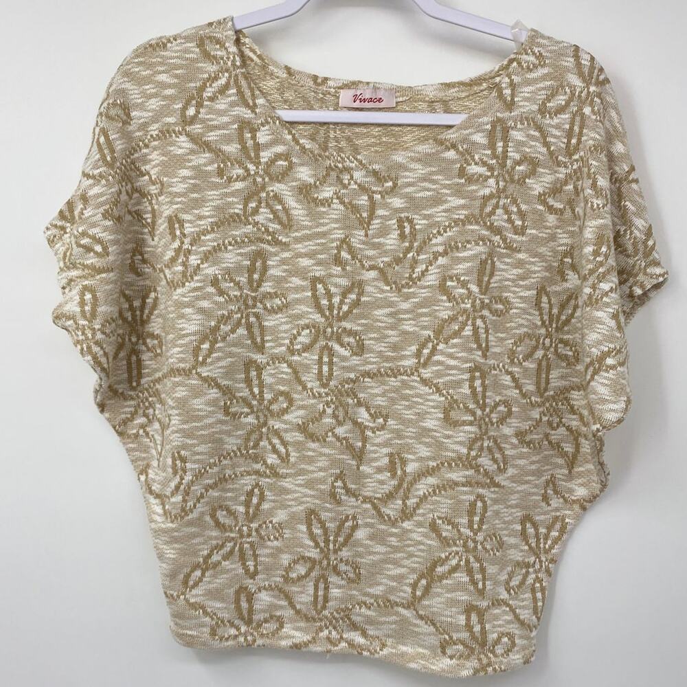 Vivace Womens Light Weight Soft Blouse Shirt Top Small Tan White Brown